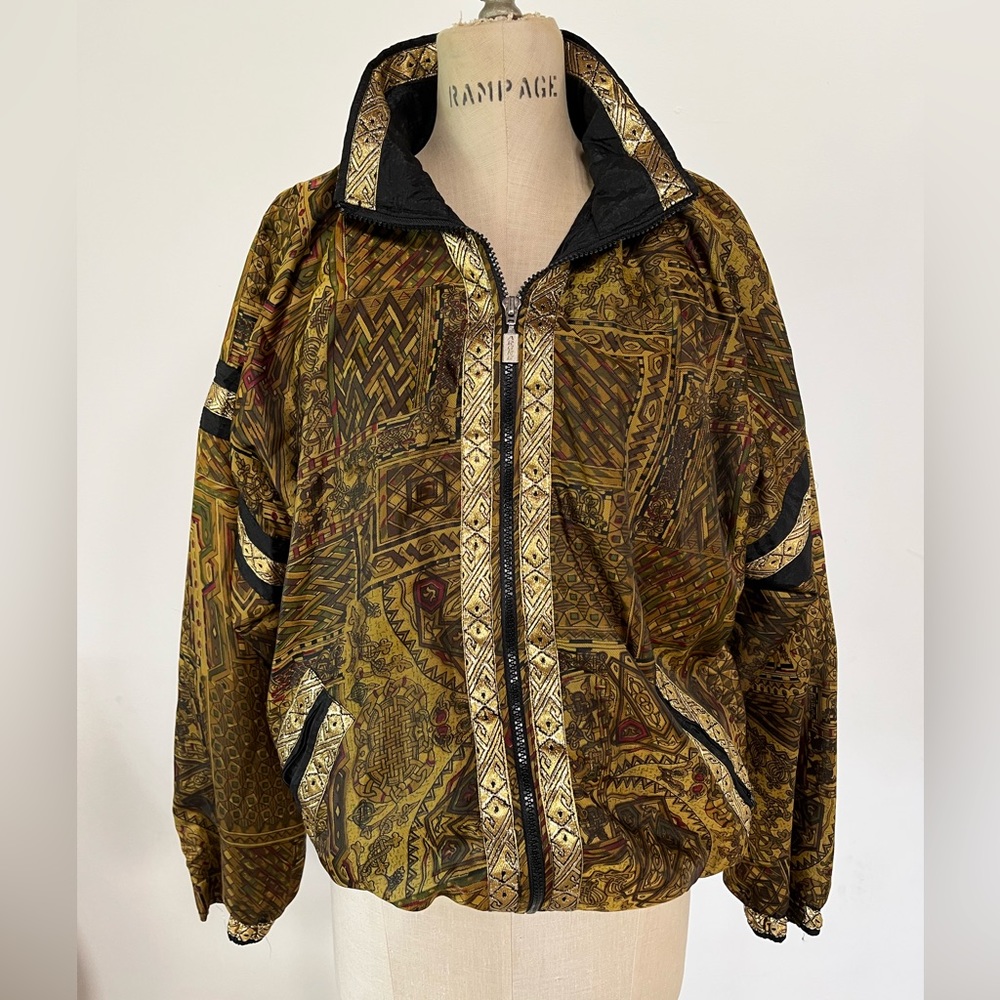 VTG Argee Sports Windbreaker Jacket Gold Full Zip 90s Party Women’s Size Large